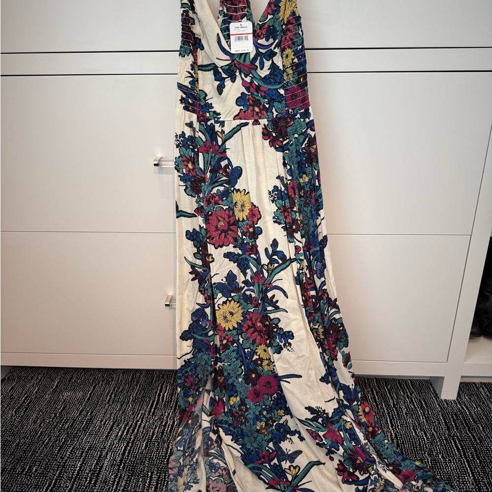 Free People Floral Maxi Dress - Cream and Blue